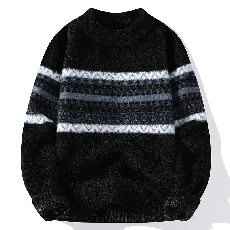 2023 Autumn/Winter Men new style Stripe printing Sweater Men's Fashion Fancy Casual Sweaters Thick Warm Soft wool pullovers