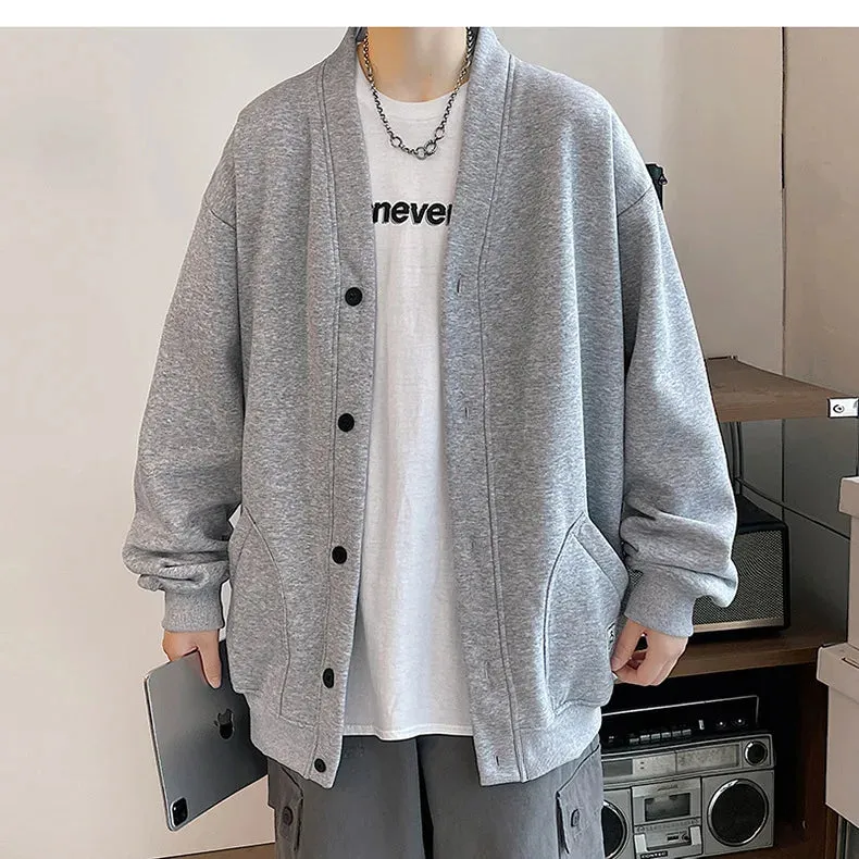 2023 Korean Sweatshirts Men Fashion Solid Color Style Hoodies Autumn Brand Casual Loose Coat Street Thick Warm Male Cardigans