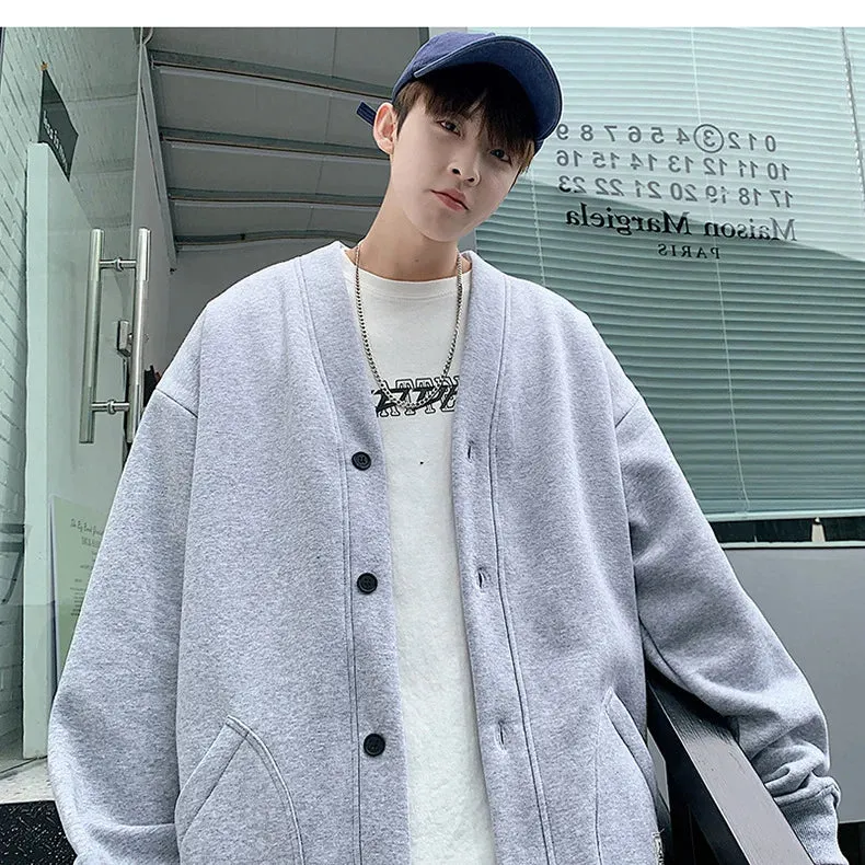 2023 Korean Sweatshirts Men Fashion Solid Color Style Hoodies Autumn Brand Casual Loose Coat Street Thick Warm Male Cardigans