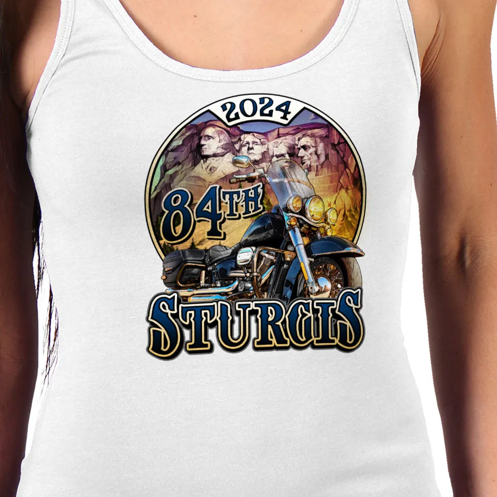 2024 Sturgis Motorcycle Rally Rushmore Ladies White Tank Top SPL2885