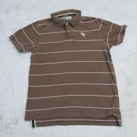 Abercrombie & Fitch Mens Striped Golf Polo Shirt Short Sleeve Brown White Size M