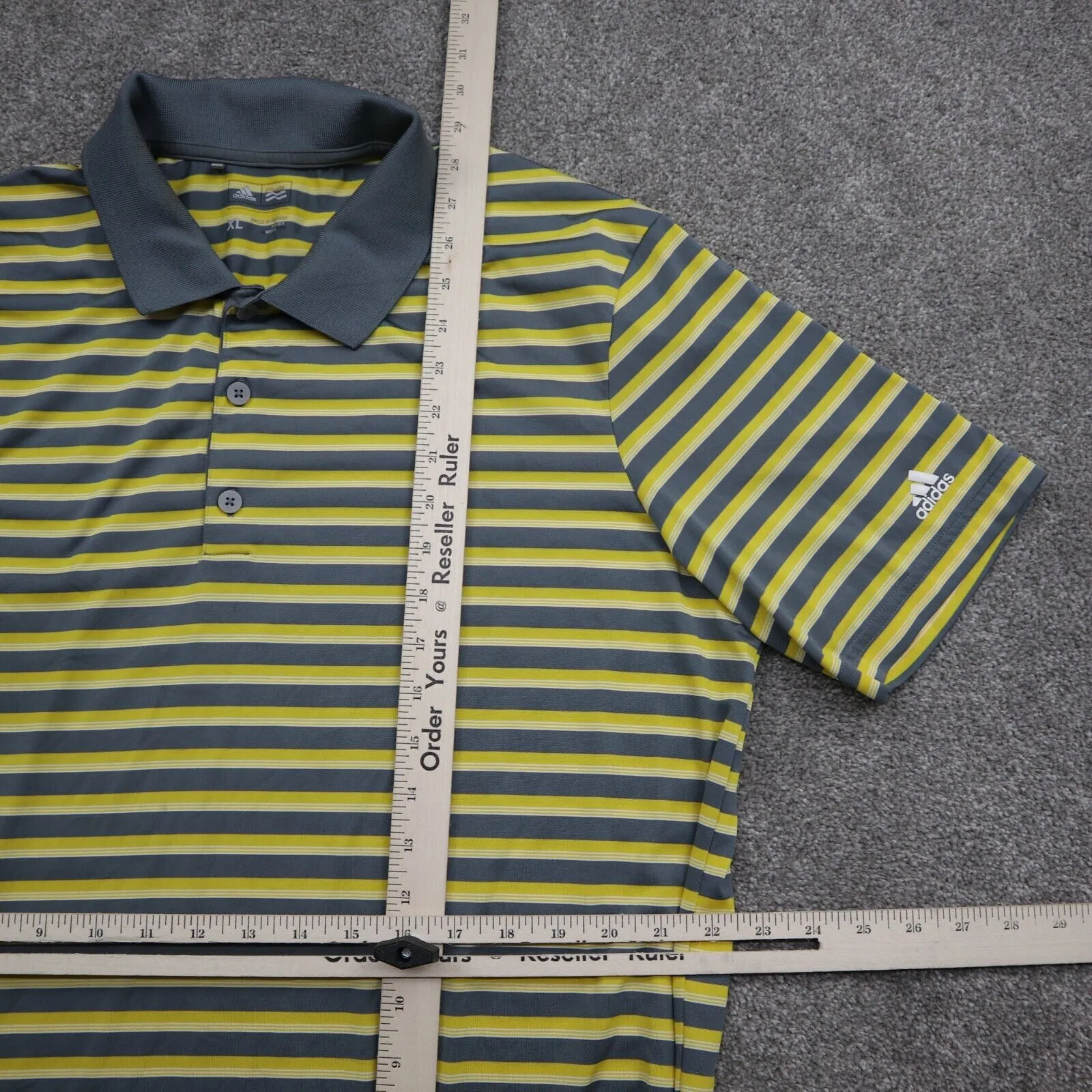 Adidas Golf Mens Striped Polo Shirt Short Sleeves Logo Gray Yellow Size X Large