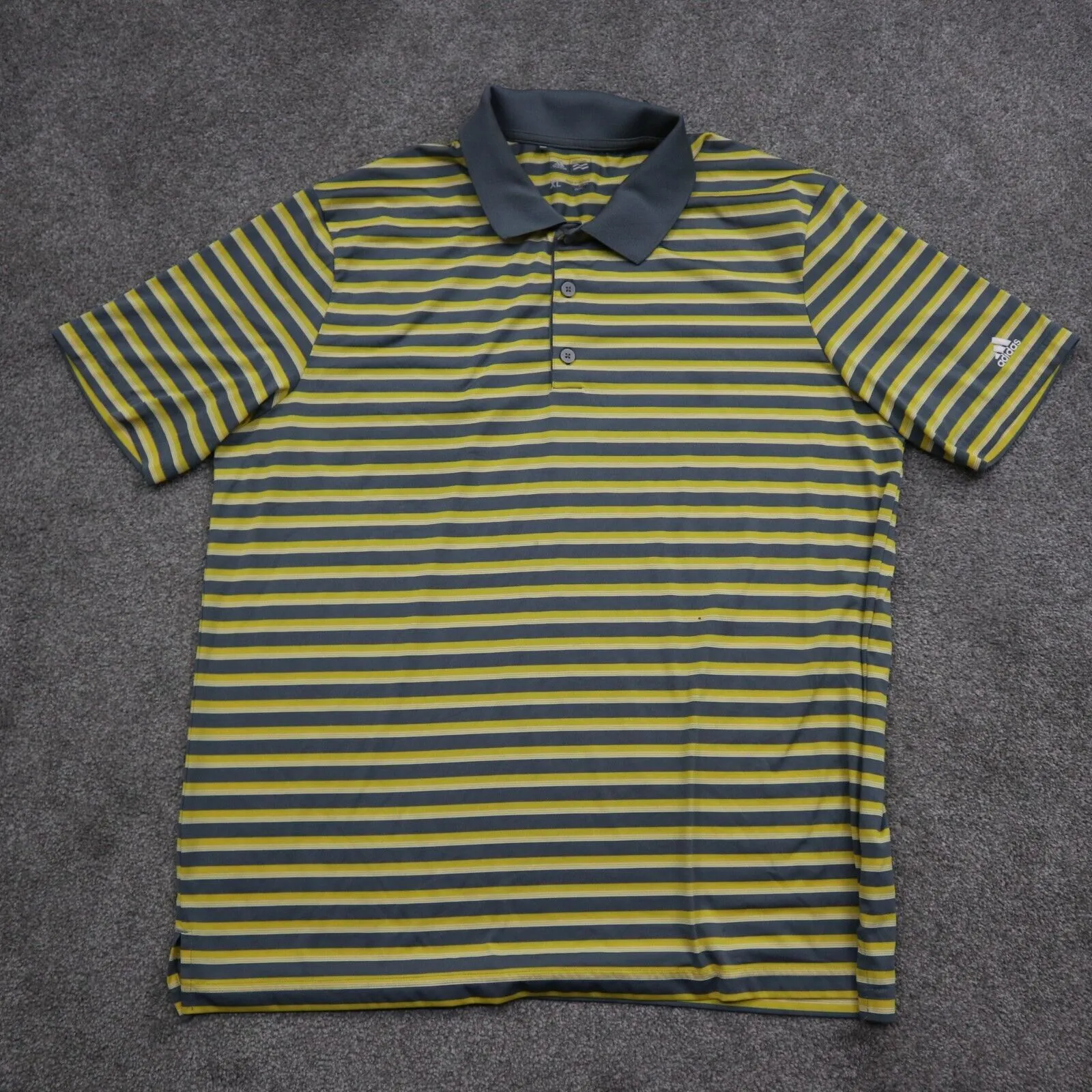 Adidas Golf Mens Striped Polo Shirt Short Sleeves Logo Gray Yellow Size X Large