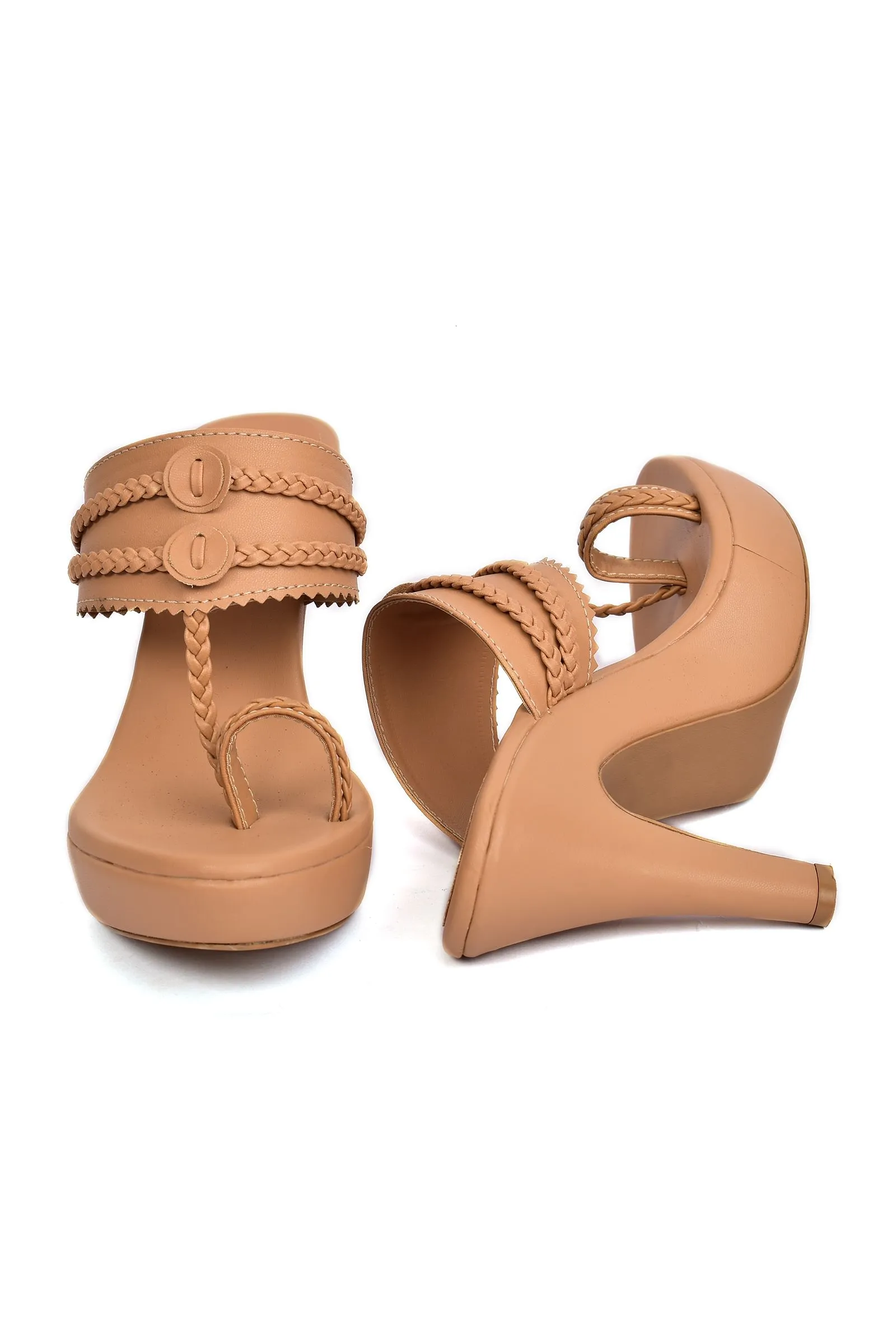 Beige Vegan Leather Kolhapuri Heels