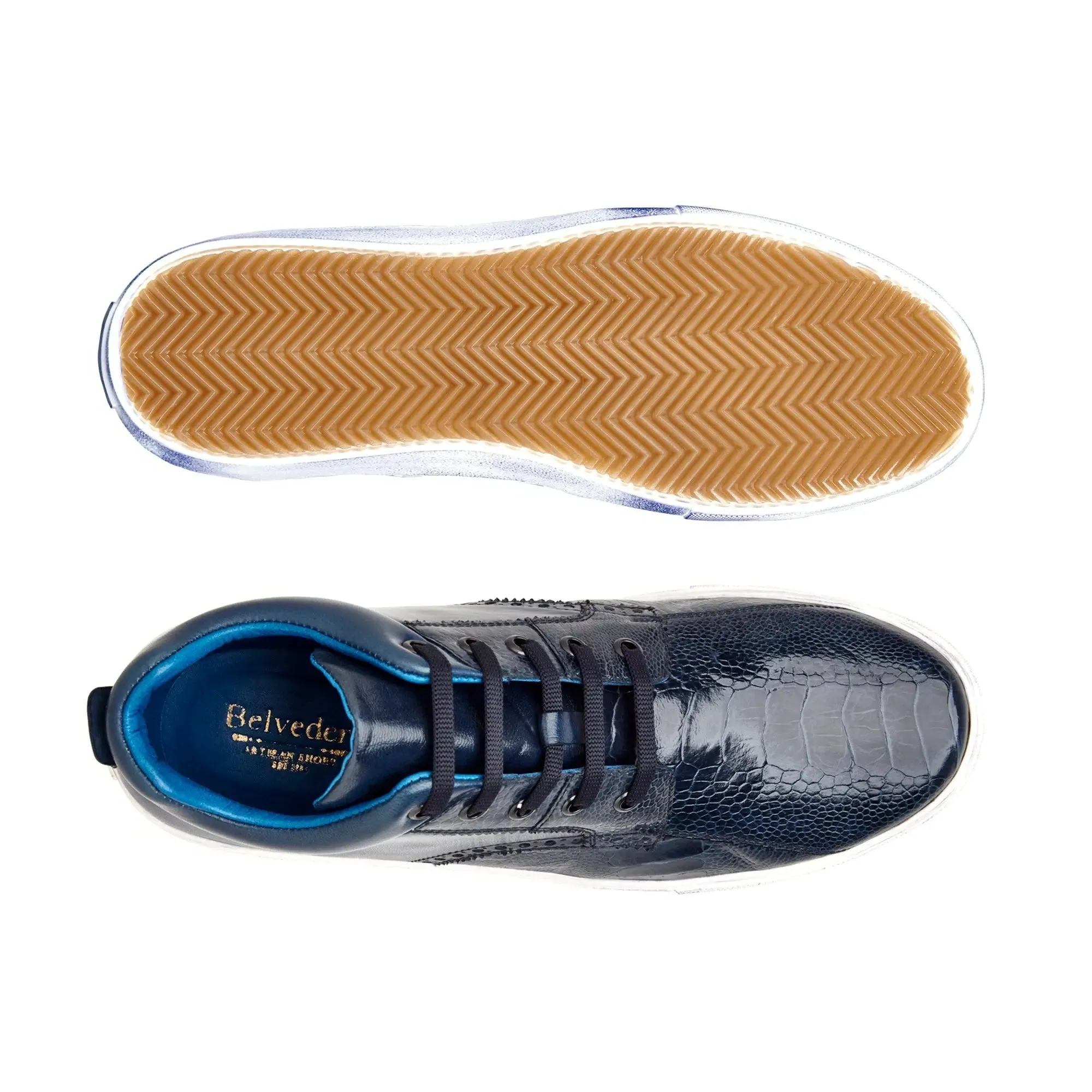 Belvedere Omar in Navy Genuine Ostrich Leg & Italian Calf Sneakers