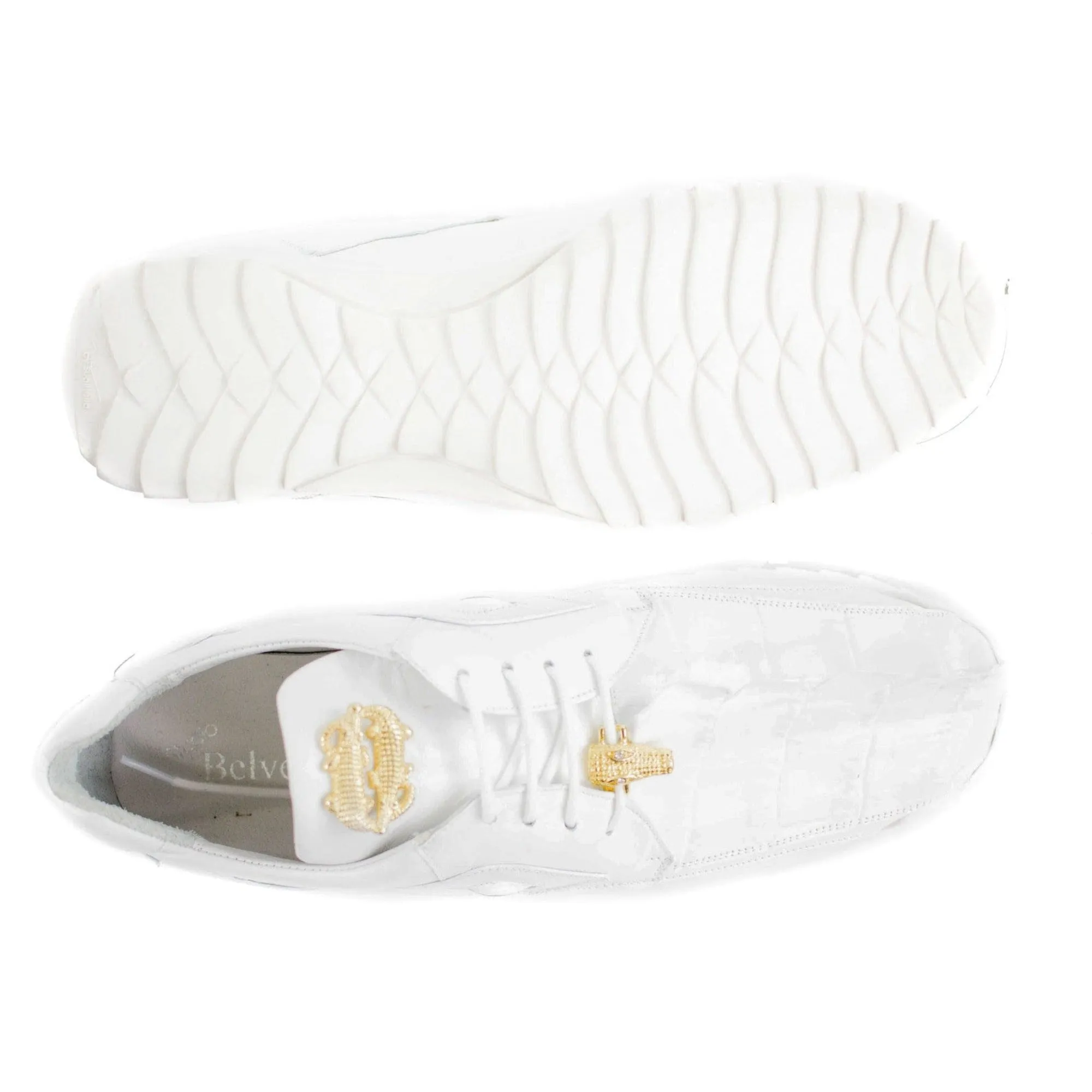 Belvedere Vasco in White Genuine Hornback Crocodile & Soft Calf Sneakers