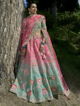 Blue And Pink Multi Embroidery Wedding Lehenga Choli