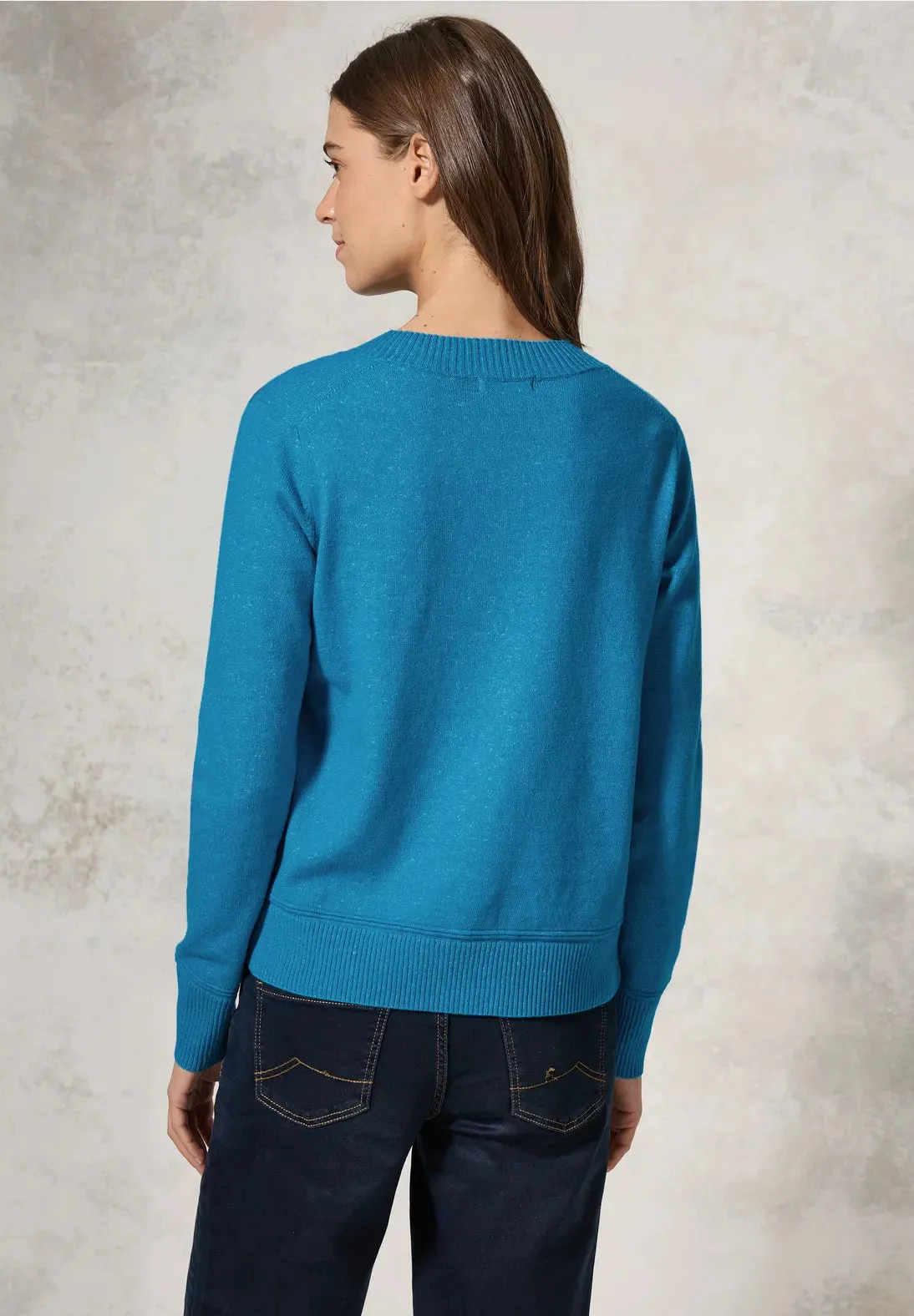 Cecil Blue Cotton mix V Neck Jumper 302949