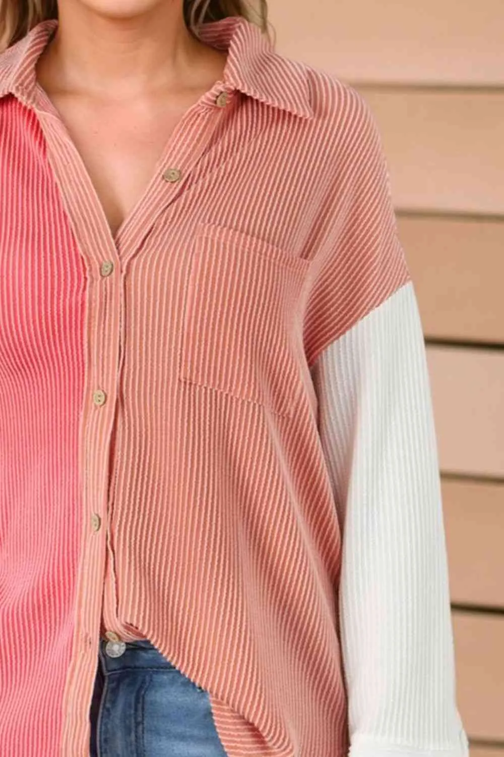 Color Block Drop Shoulder Shirt with Pocket