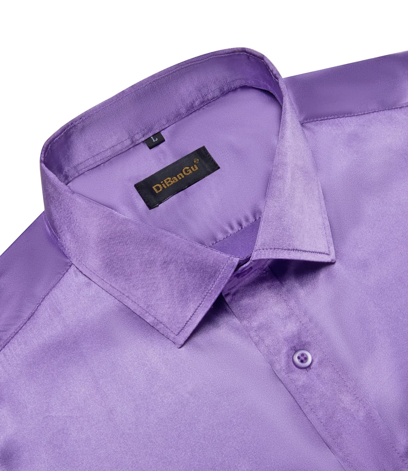 DiBanGu Long Sleeve Shirt Purple Orchid Solid Satin Men's Silk Shirt