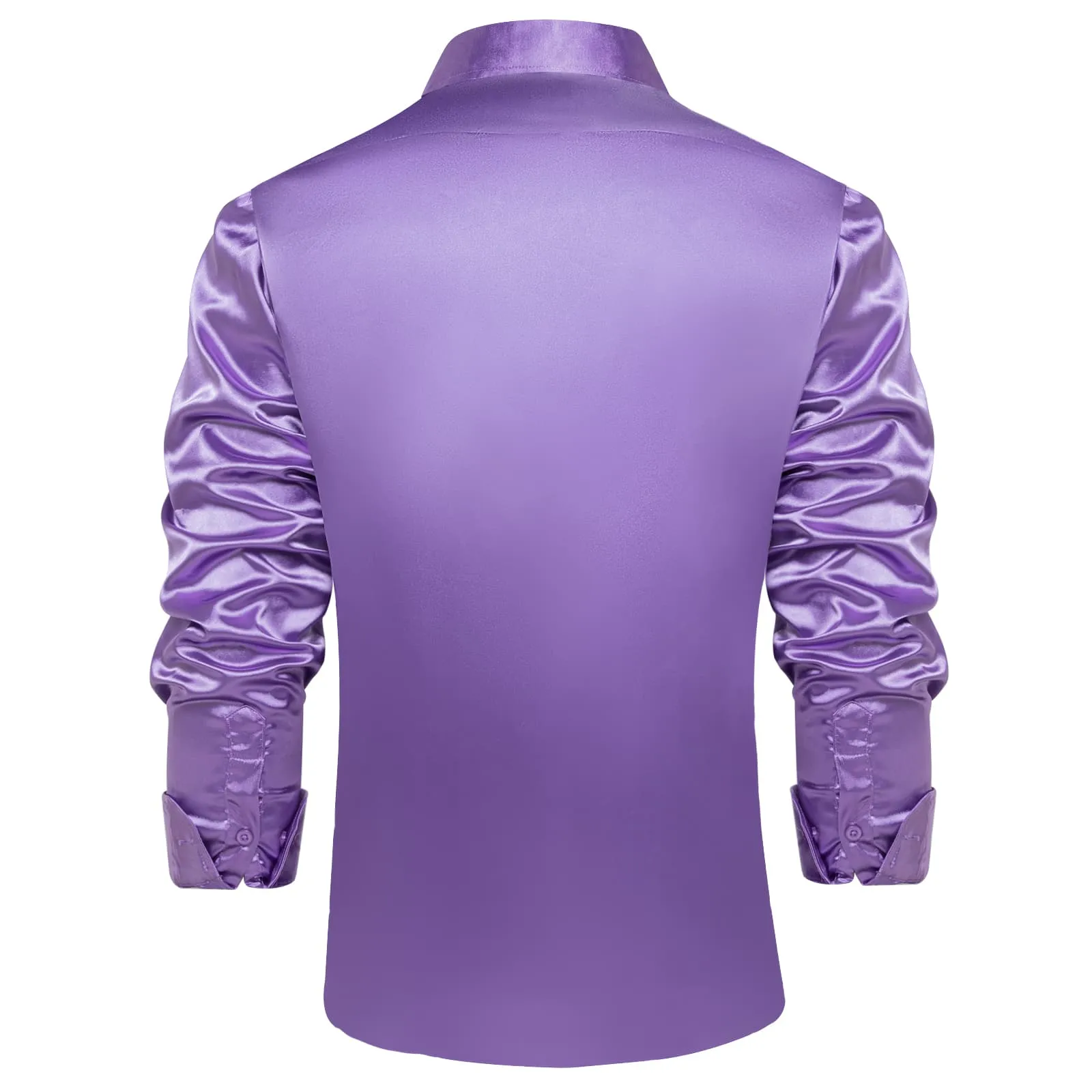 DiBanGu Long Sleeve Shirt Purple Orchid Solid Satin Men's Silk Shirt