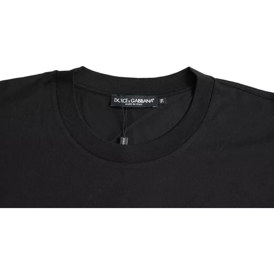 Dolce & Gabbana Black Logo Patch Cotton Crew Neck T-shirt