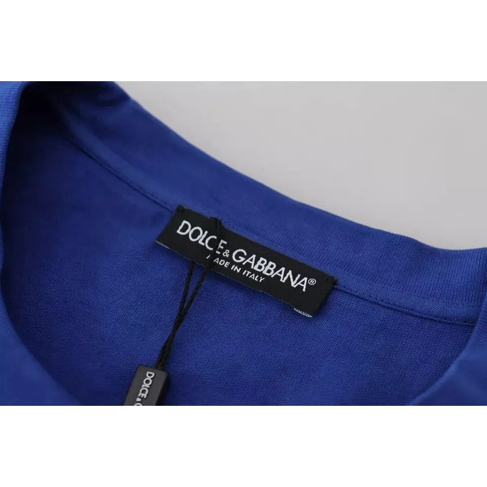 Dolce & Gabbana Blue Logo Print Crewneck Cotton T-shirt