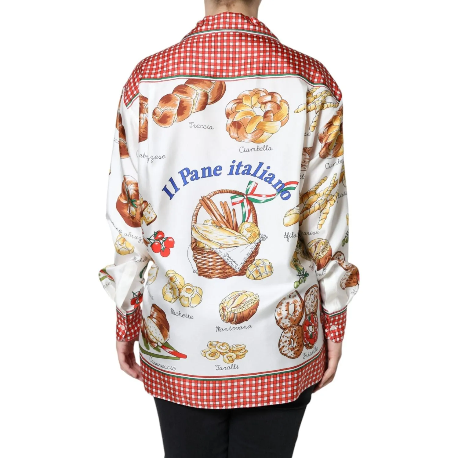 Dolce & Gabbana Multicolor Bread Print Collared Blouse Top