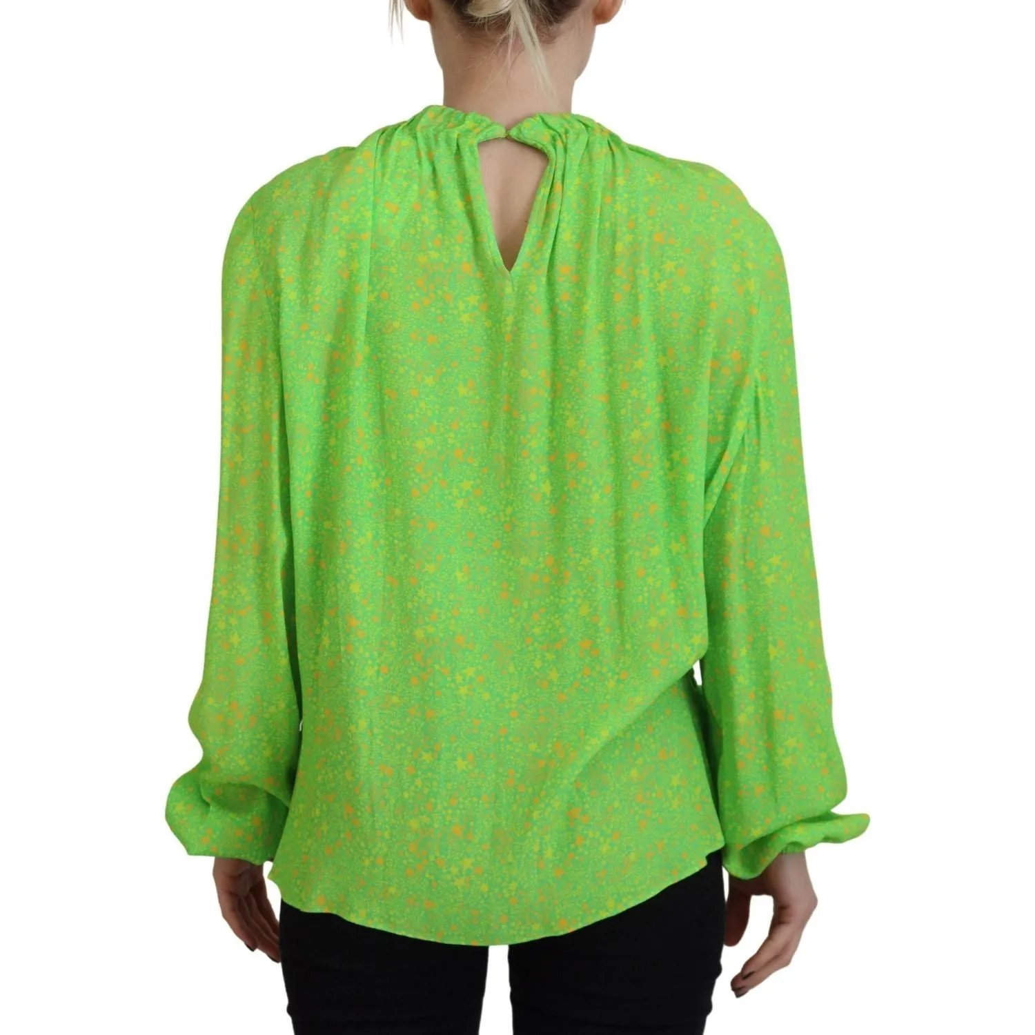 Dsquared² Green Stars Print Viscose Long Sleeves Blouse Top