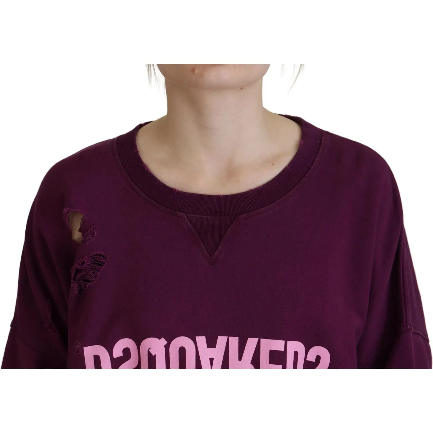 Dsquared² Purple Cotton Distressed Printed Long Sleeve Sweater