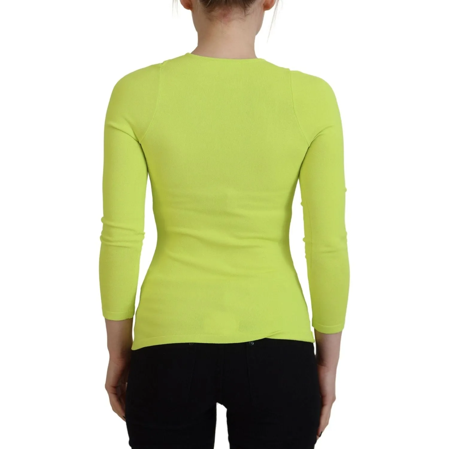 Dsquared² Yellow Green Viscose Open Shoulder Long Sleeves Top