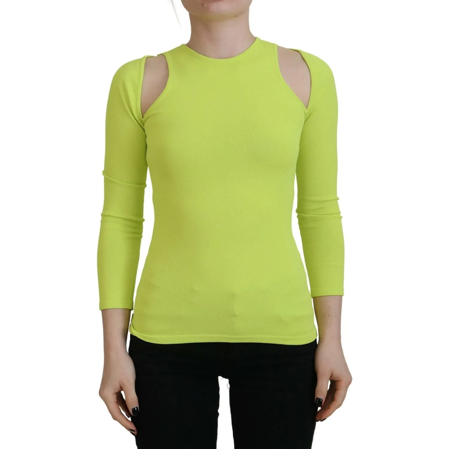 Dsquared² Yellow Green Viscose Open Shoulder Long Sleeves Top