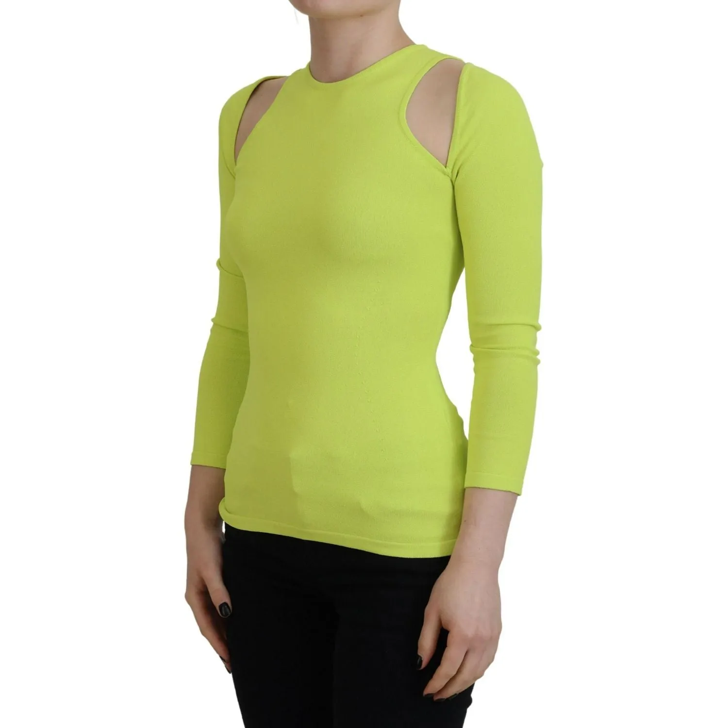 Dsquared² Yellow Green Viscose Open Shoulder Long Sleeves Top