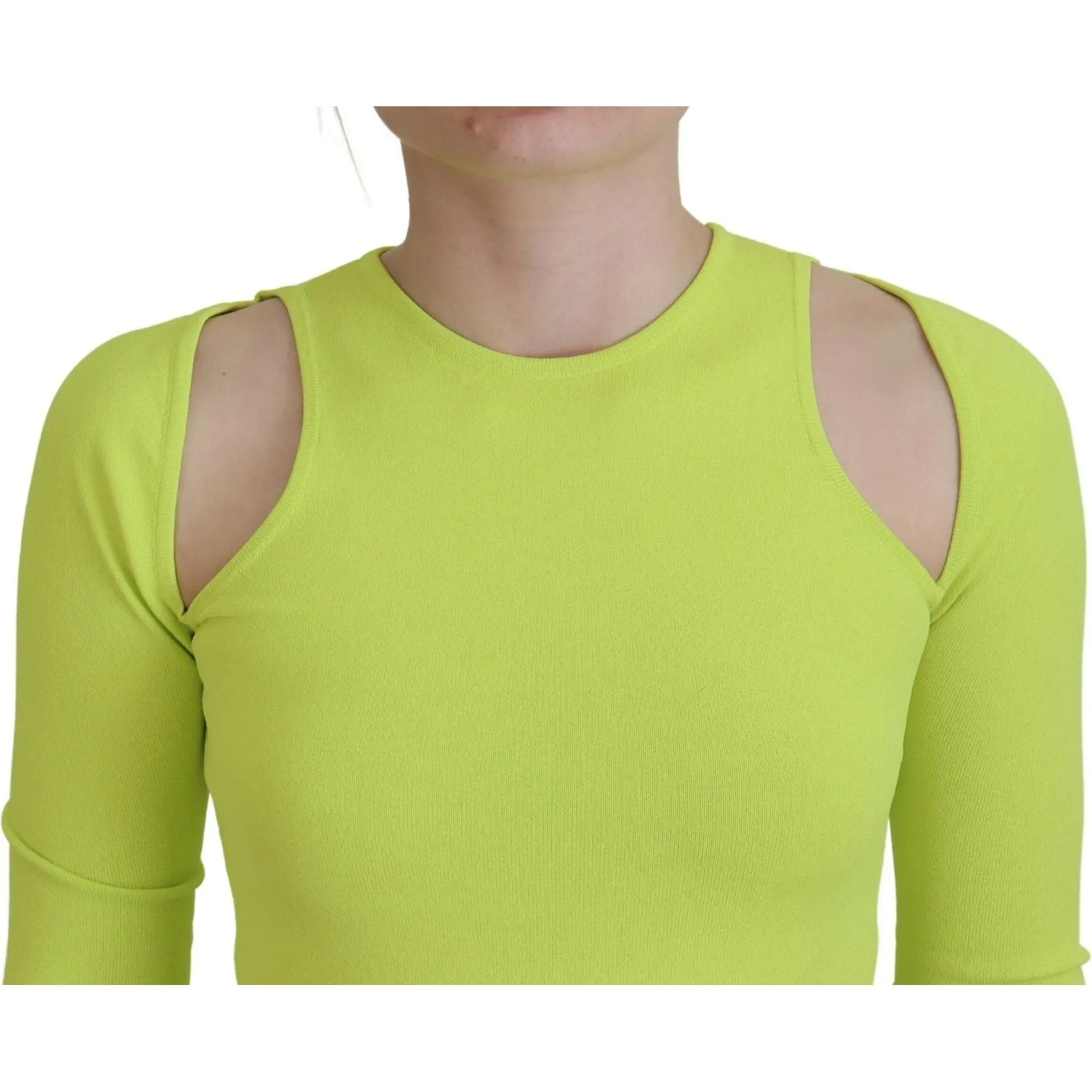 Dsquared² Yellow Green Viscose Open Shoulder Long Sleeves Top