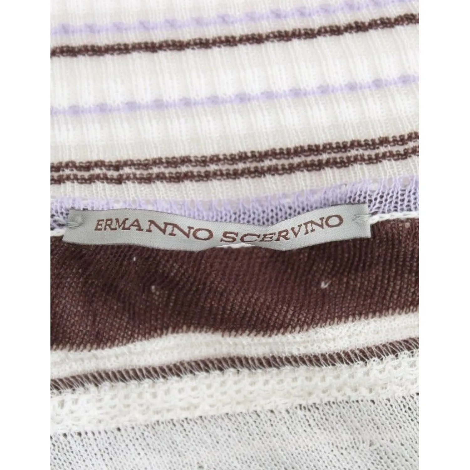 Ermanno Scervino Striped V-Neck Knit Top with Lace Hem