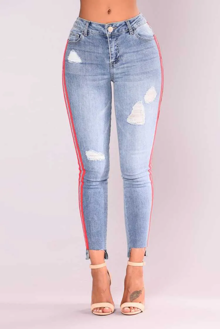 Fashionable Straight Slim Leg Ripped Jeans Distressed Leggings