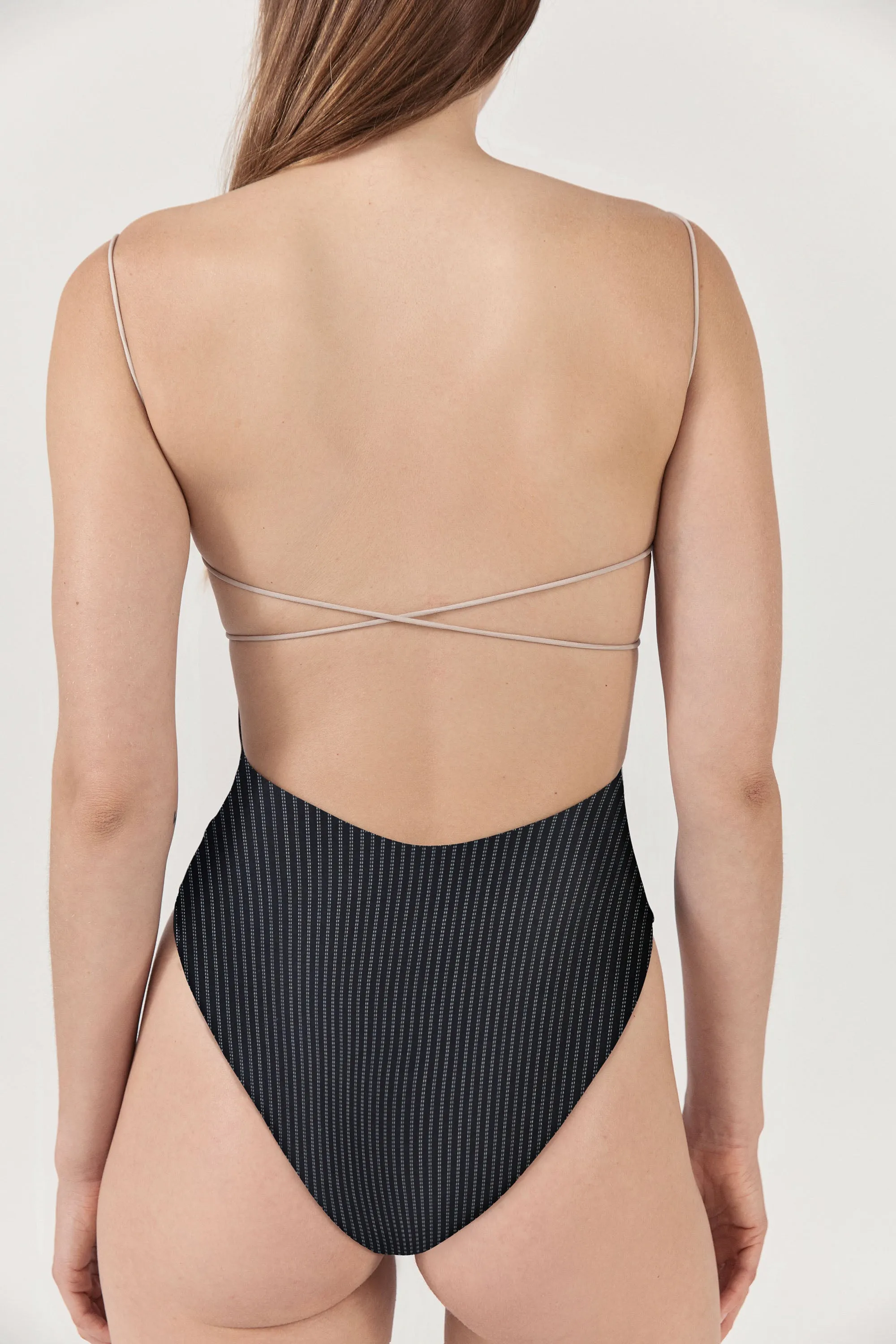 Fine Strap One Piece Pinstripe