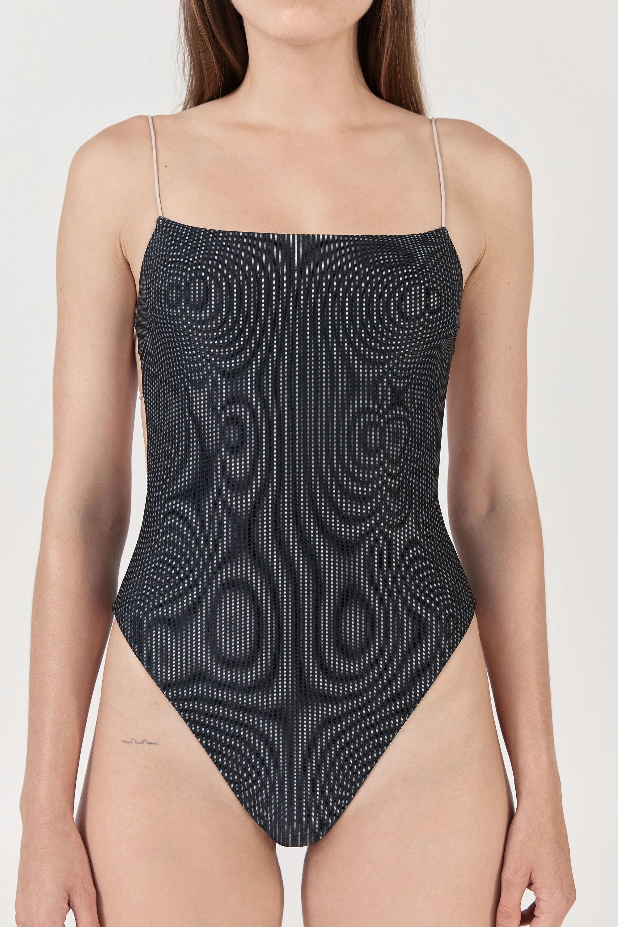 Fine Strap One Piece Pinstripe