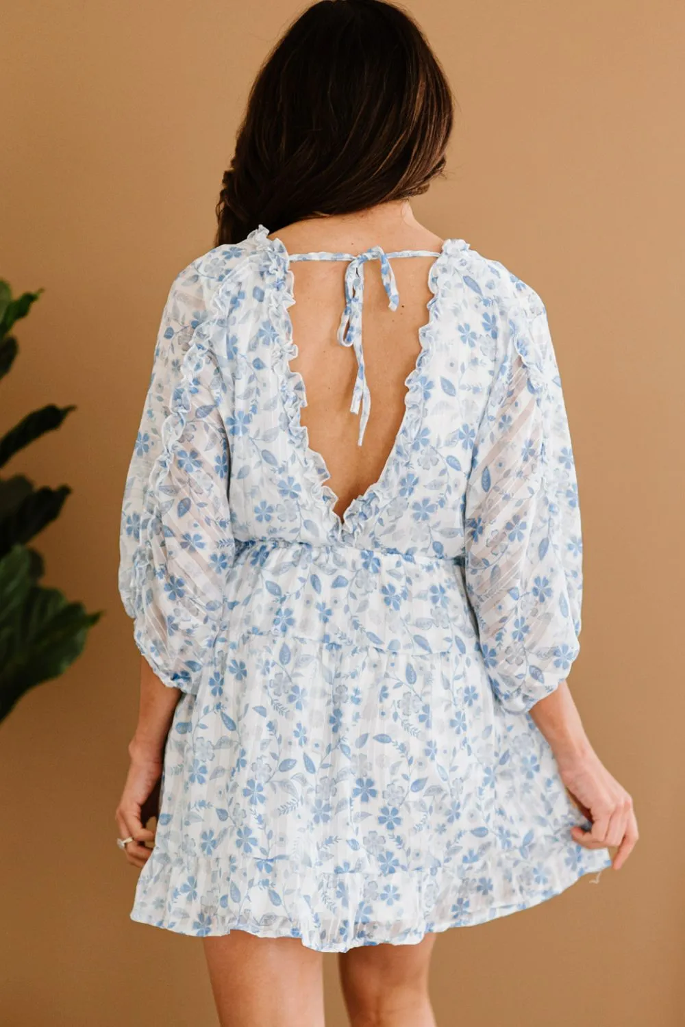 Floral Frill Trim Open Back Babydoll Dress