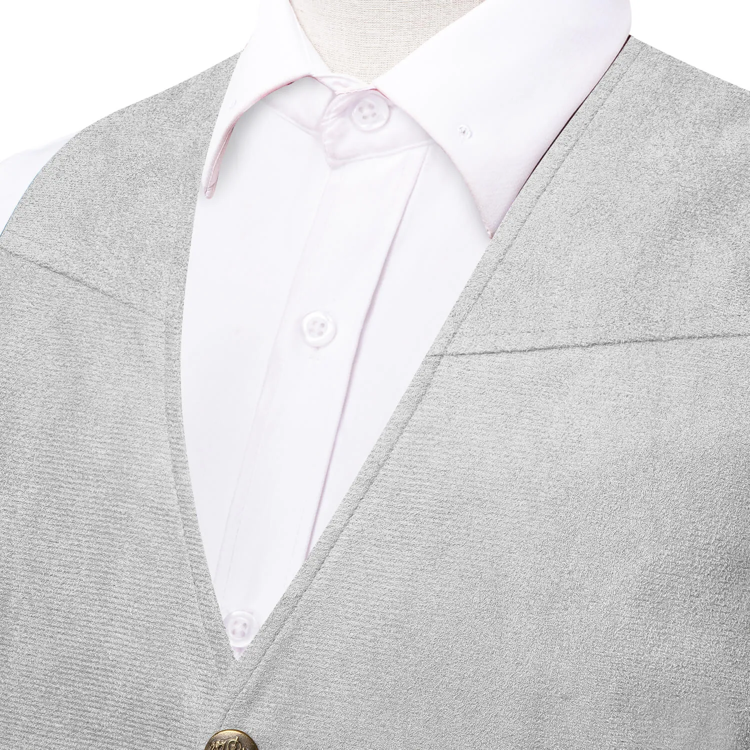 Hi-Tie Button Vest Solid Light Gray Suede Single Waistcoat for Men