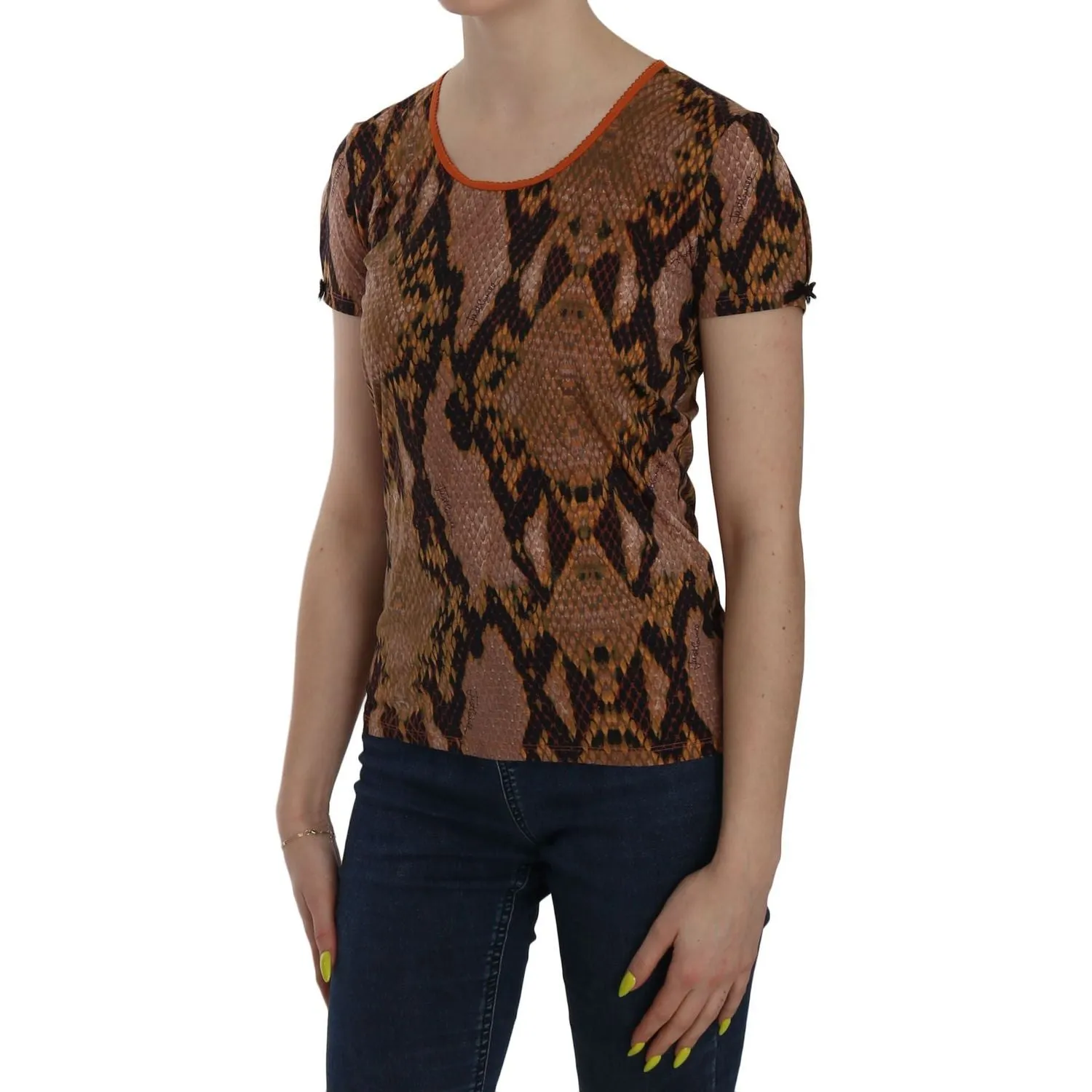 Just Cavalli Alluring Brown Snake Skin Pattern Blouse