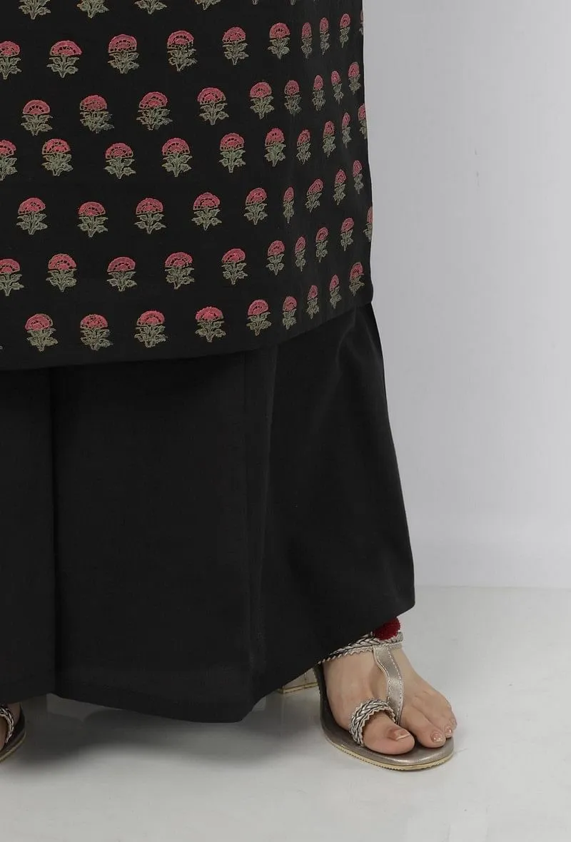 Kaani Black Plain Cotton Kali Palazzo