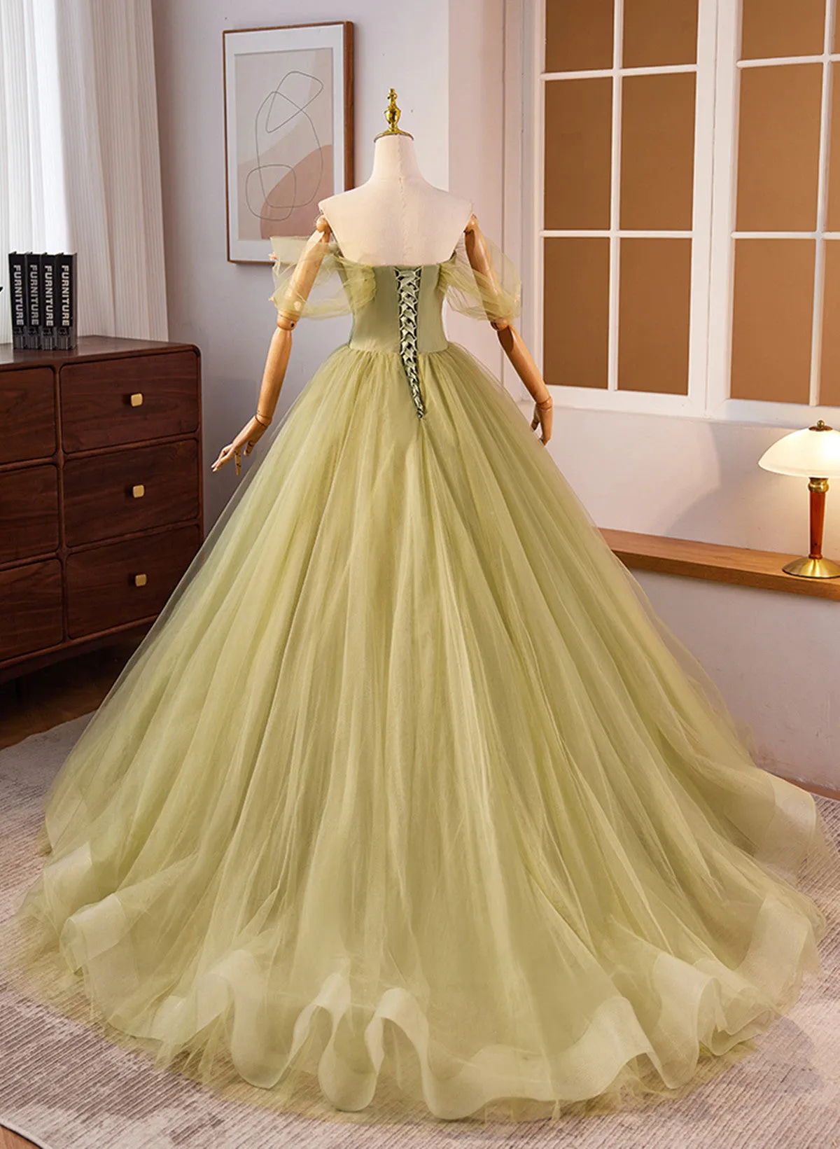 Light Green Sweetheart Tulle Long Formal Dress, Light Green Prom Dress Party Dress