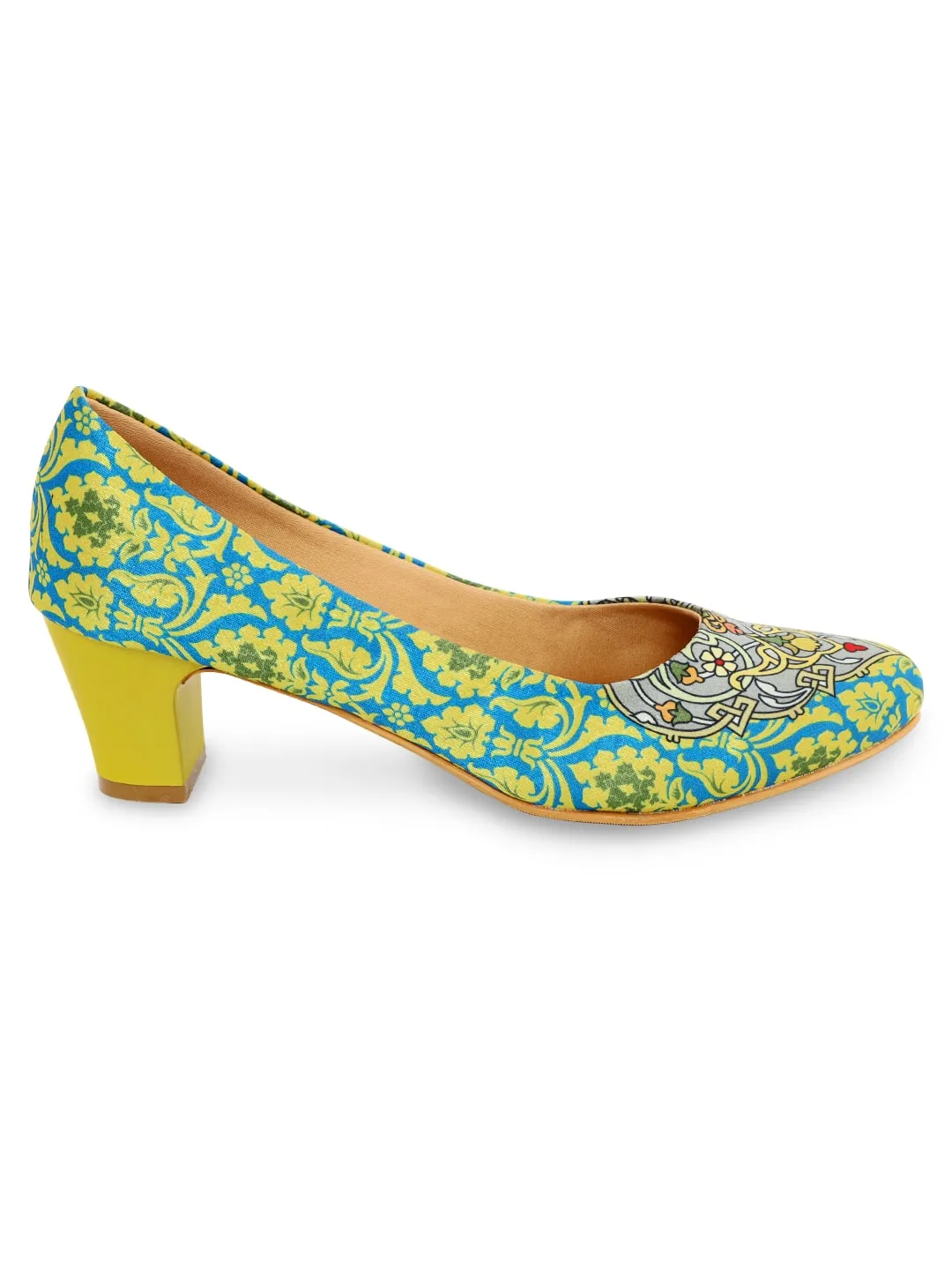 Lime Yellow Motif Block Heels