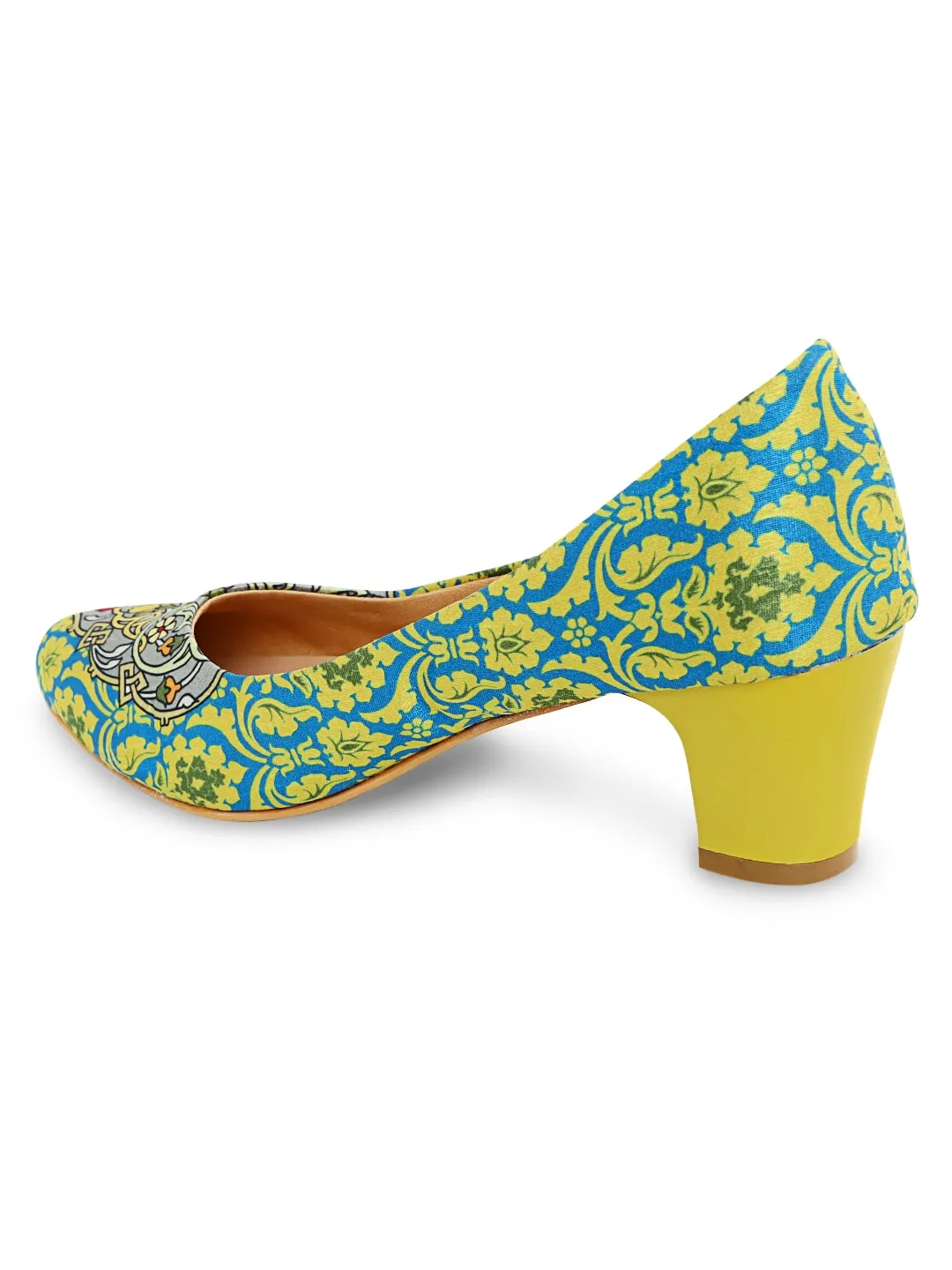 Lime Yellow Motif Block Heels