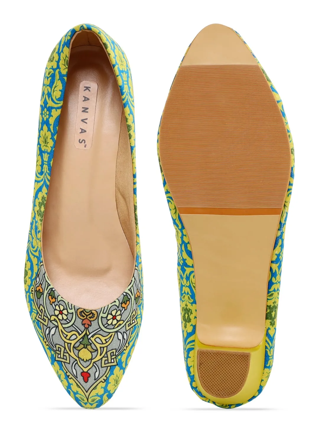 Lime Yellow Motif Block Heels