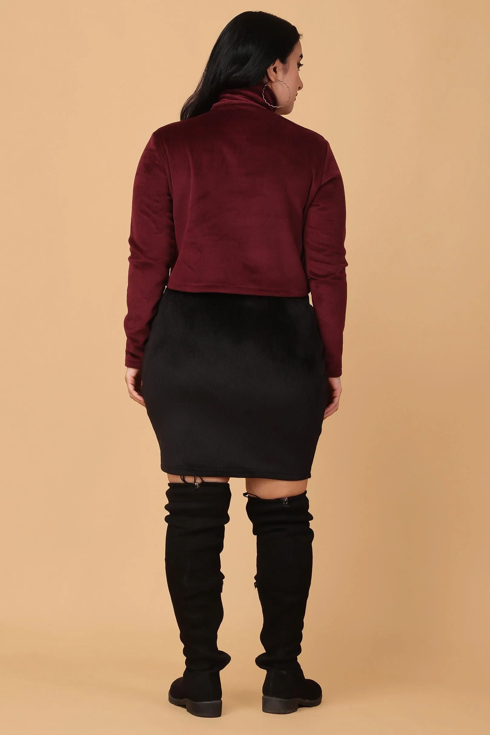 Maroon Solid Ribbed Knit Top