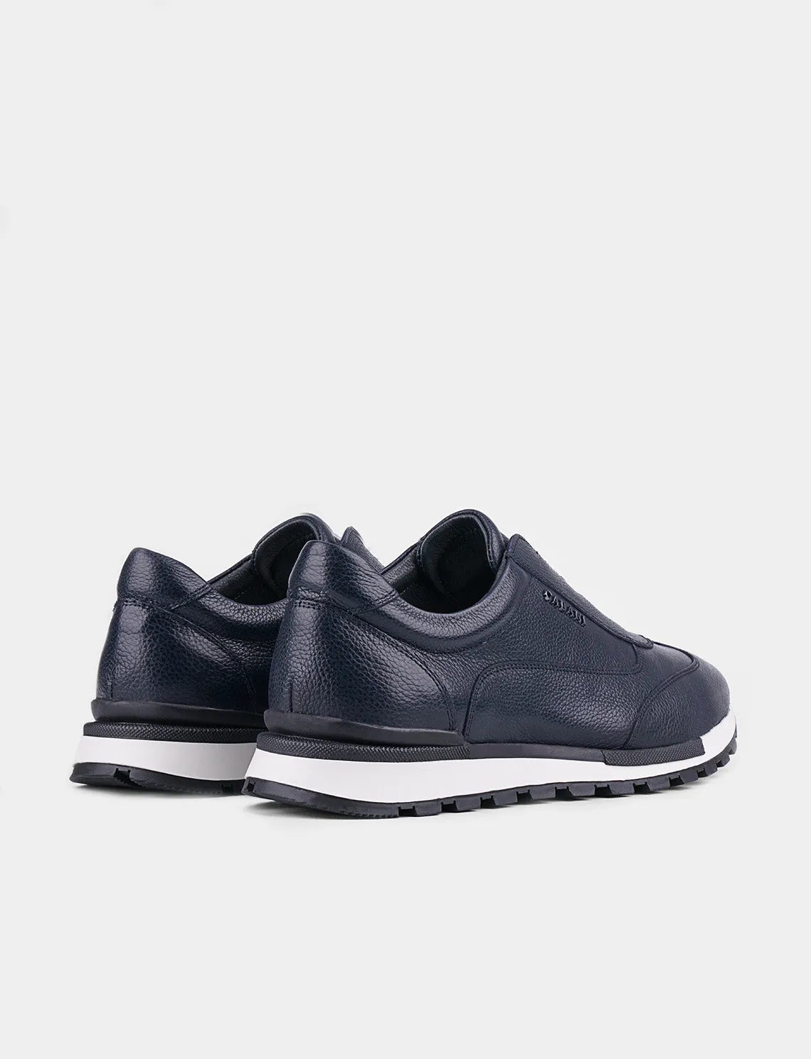 Men Navy Blue Genuine Leather Sneakers