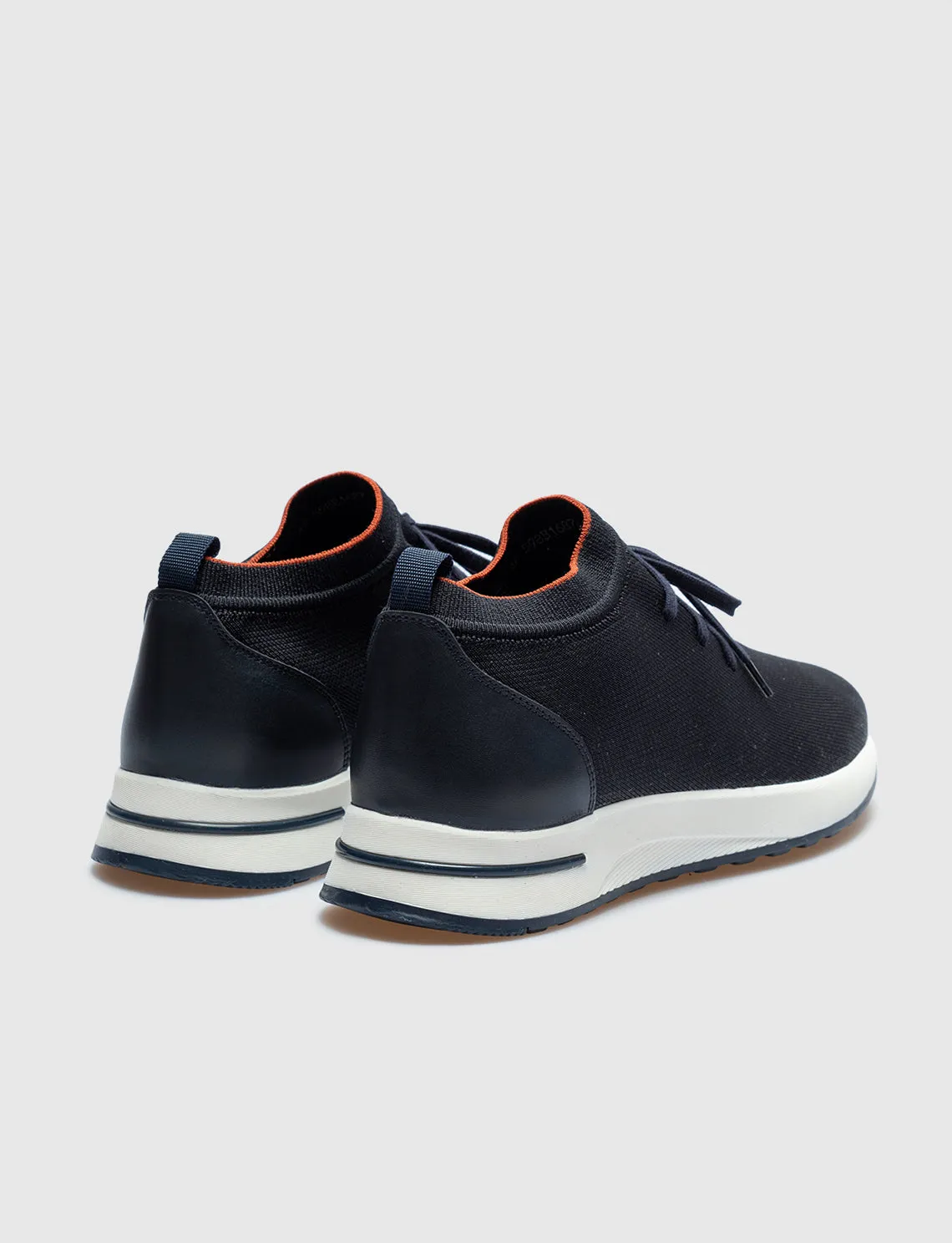 Men Navy Blue Lace Up Knit Sneakers