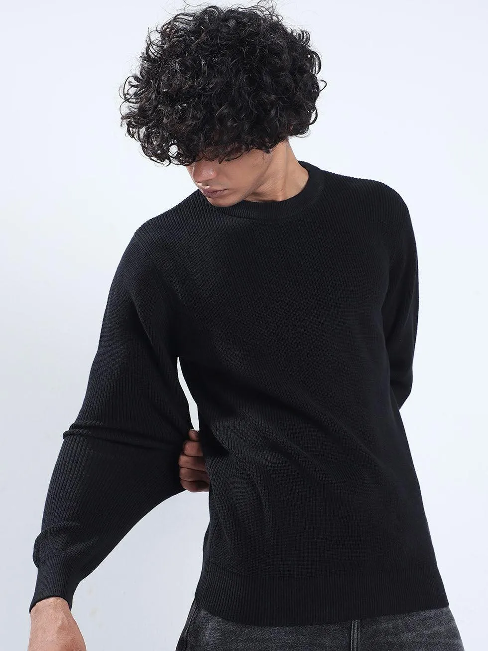 Men's Black Cotton Sweater