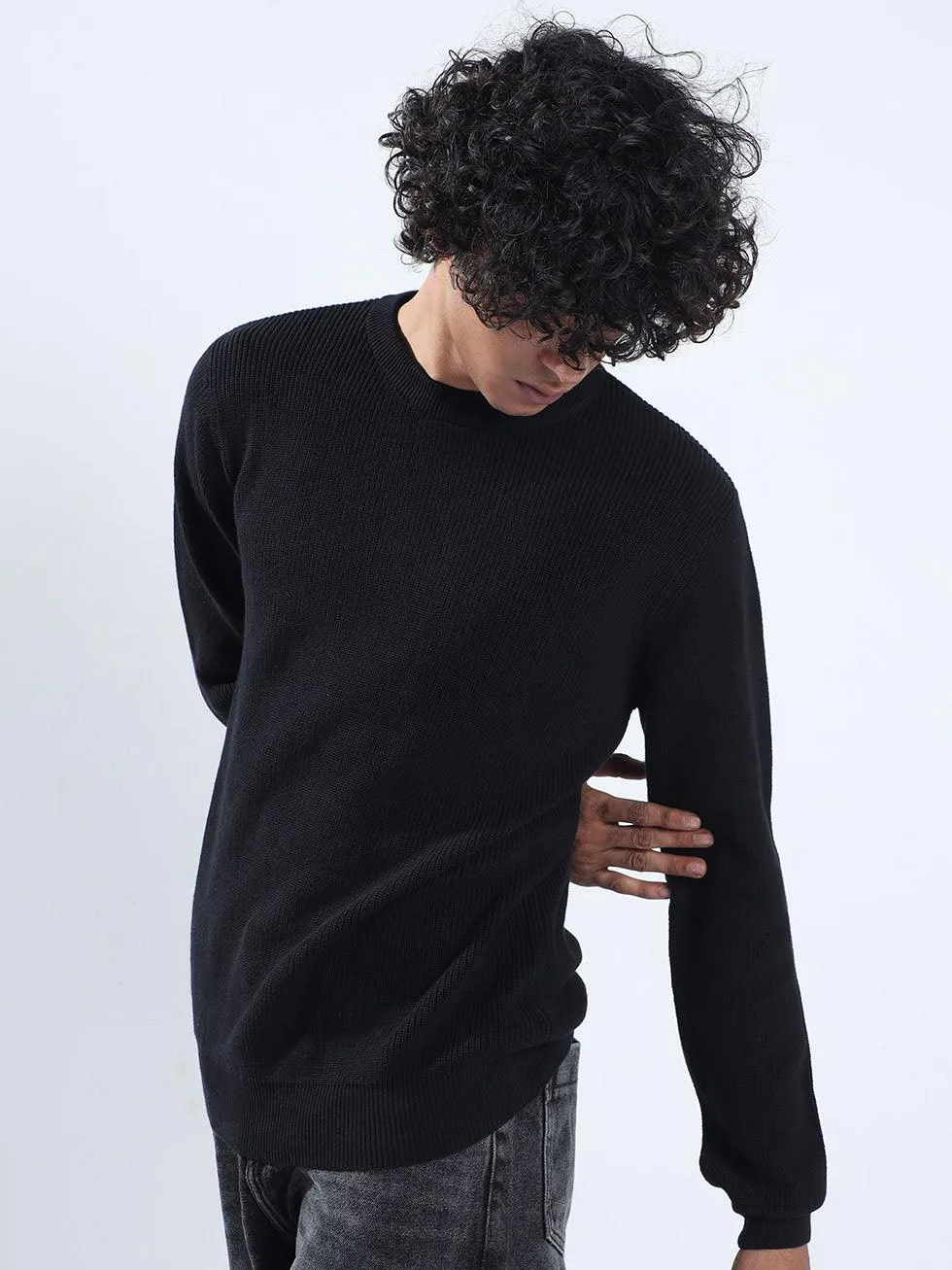 Men's Black Cotton Sweater