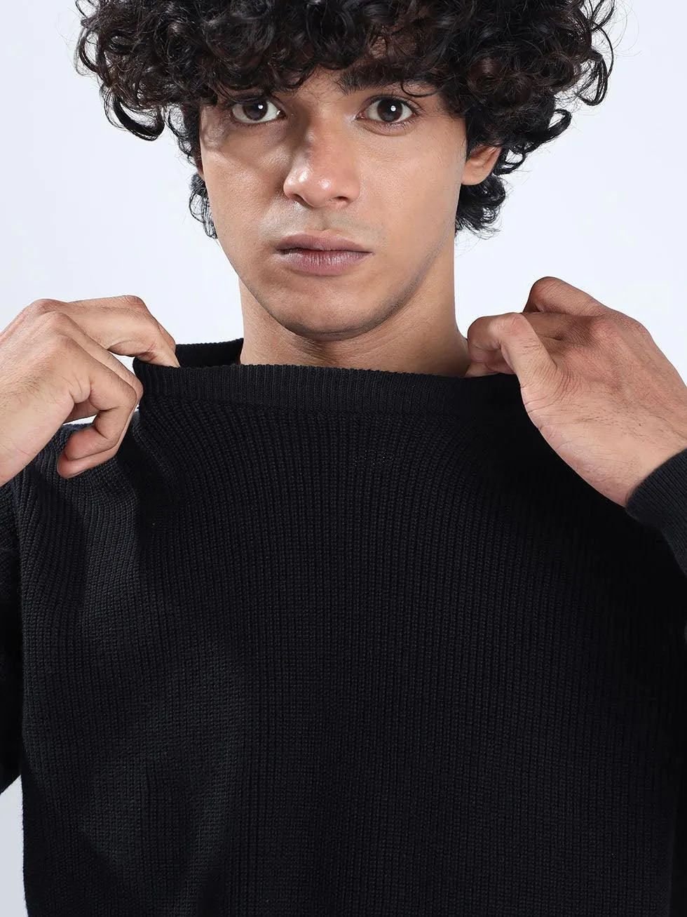 Men's Black Cotton Sweater