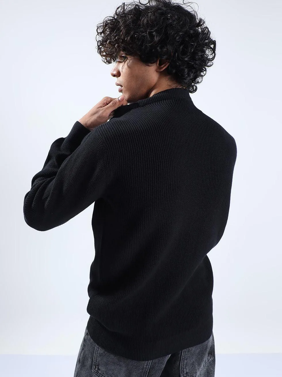 Men's Black Cotton Sweater