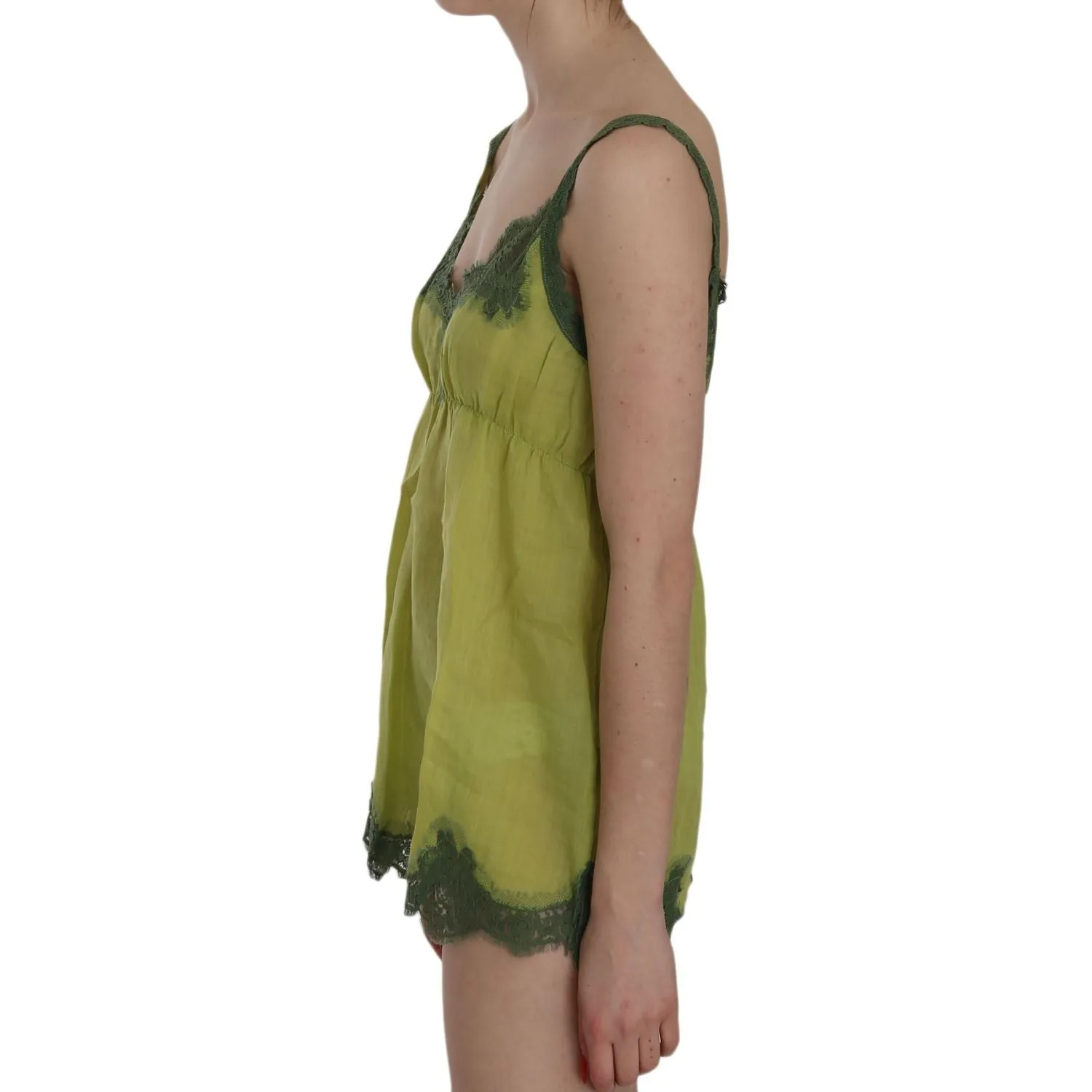 PINK MEMORIES Elegant Green Lace Linen Tank Top