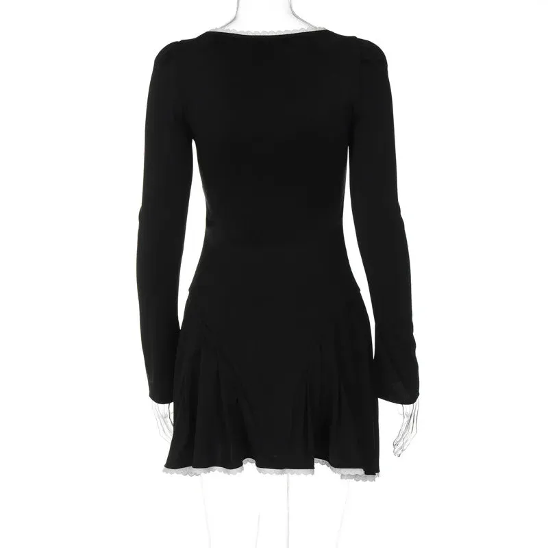 Pleated Side Bandage A-line Autumn Winter Nightclub Sexy Party Mini Dress