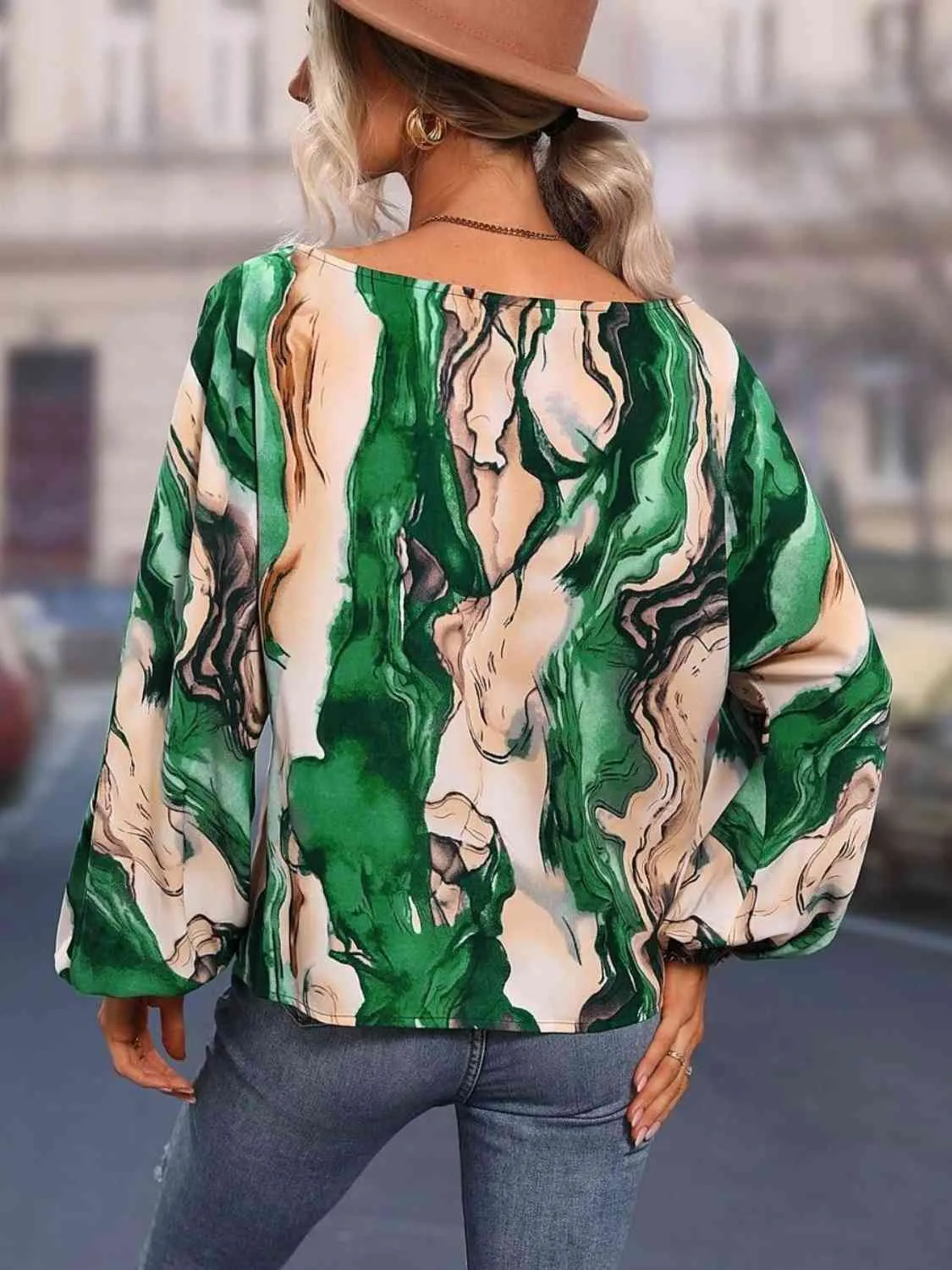 Printed Boat Neck Blouse