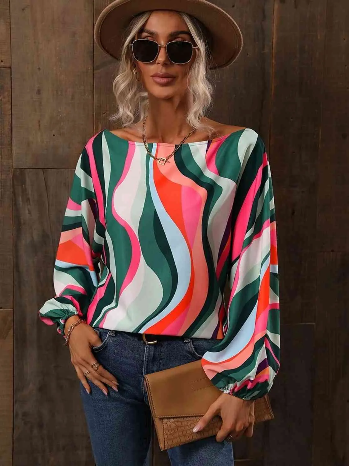 Printed Boat Neck Blouse