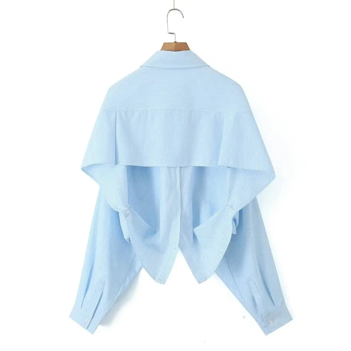 Retro Blue Cropped Backless Bat Loose Blouse