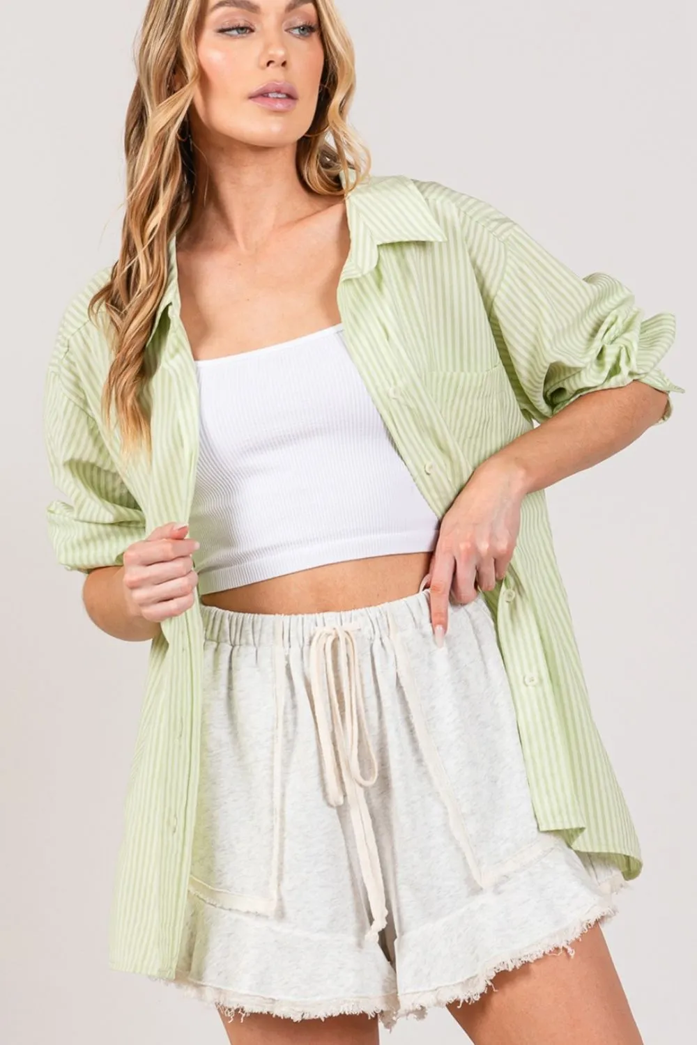 SAGE   FIG Striped Button Up Long Sleeve Shirt