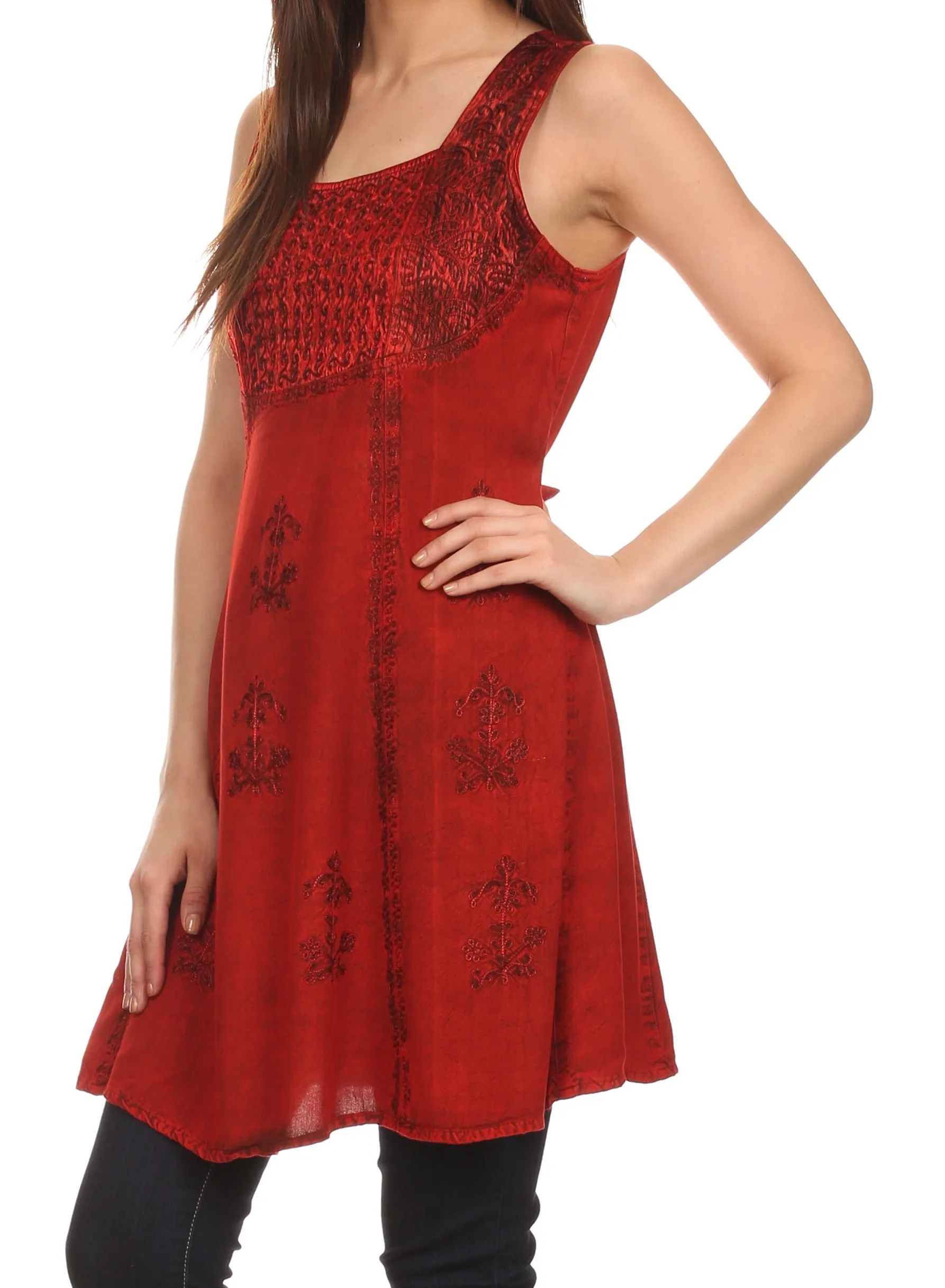 Sakkas Kalee Embroidered Adjustable Sleeveless Tunic Blouse / Short Dress